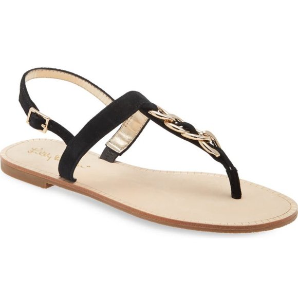 NEW Lilly Pulitzer black largo sandal t-strap 8.5 - Picture 1 of 5